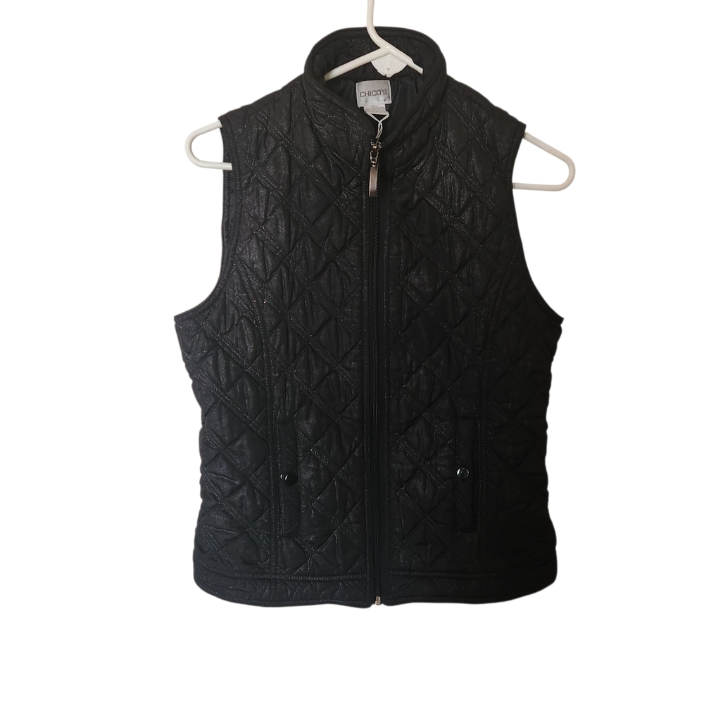 Chico's Black Quilted Vest with High Collar